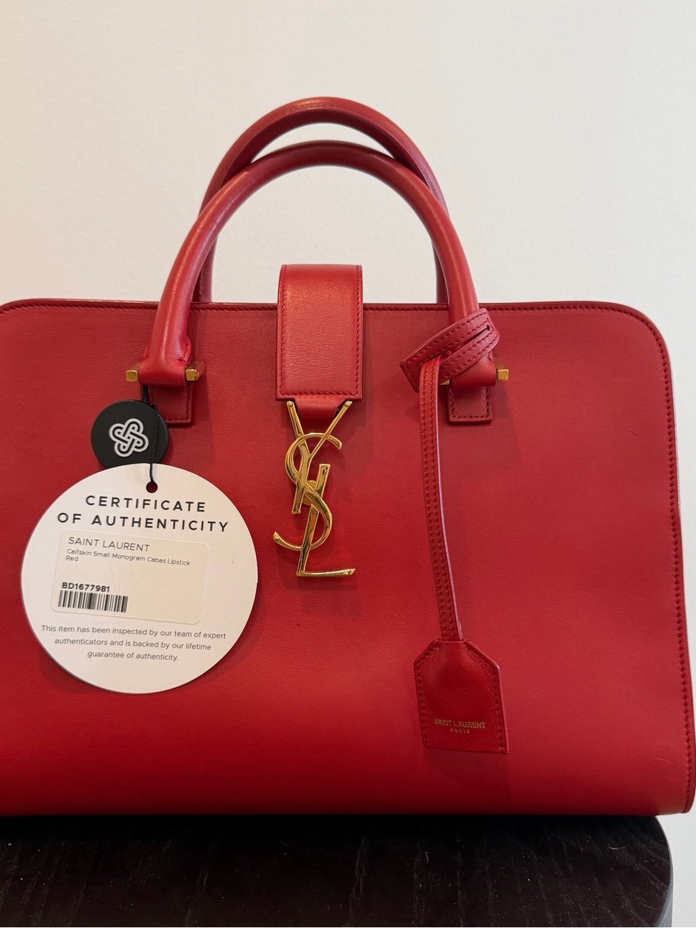 Saint Laurent Red Leather Cabas Le Monogramme Small Satchel / Crossbody - Picture 2 of 11